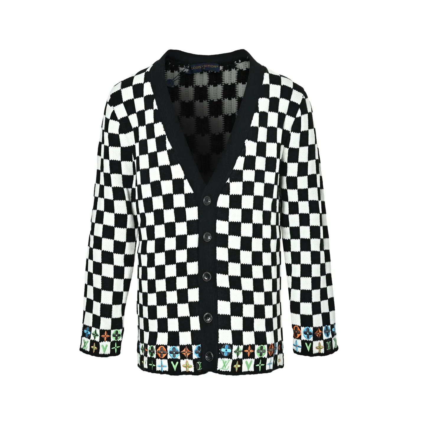 Louis Vuitton/Louis Vuitton colorful checkerboard knitted sweater cardigan